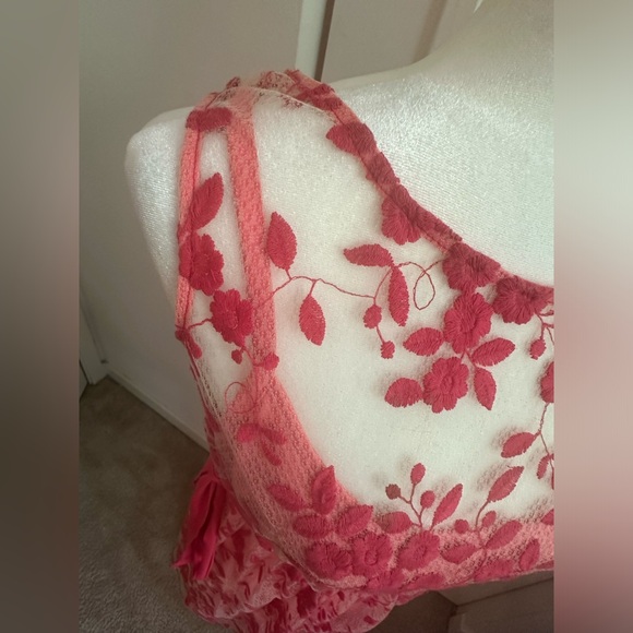 ELLE coral sheer with lace sleeveless spring dress XL - Picture 6 of 16